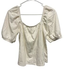 OLD NAVY Cream Square Neck Puff Sleeve Smocked Top Womens Size S